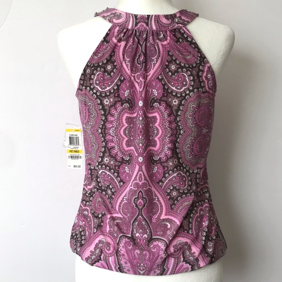 Macy’s INC Pink Paisley Sleeveless Crystal Studded Top Blouse - Picture 4 of 9